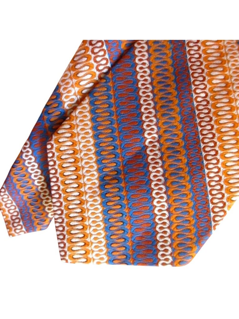Vintage Necktie Cervantes Orange Blue Geometric Pattern 100% Polyester Mens Tie